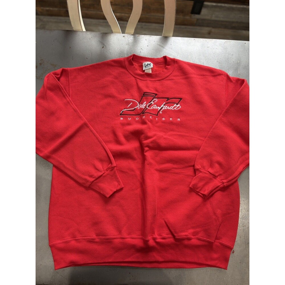 Vintage 90s Lee Sport Dale Earnhardt Budweiser Sweatshirt Red NASCAR Crewneck XL
